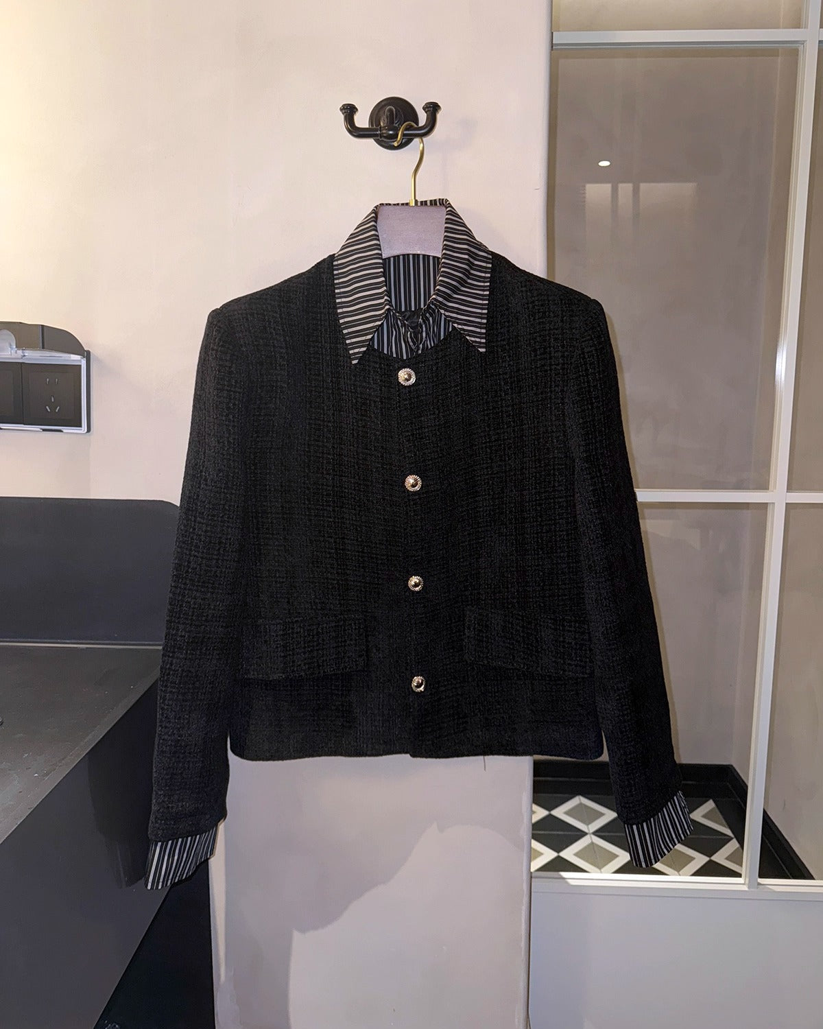 ブラックチェックツイードジャケット Ot30032