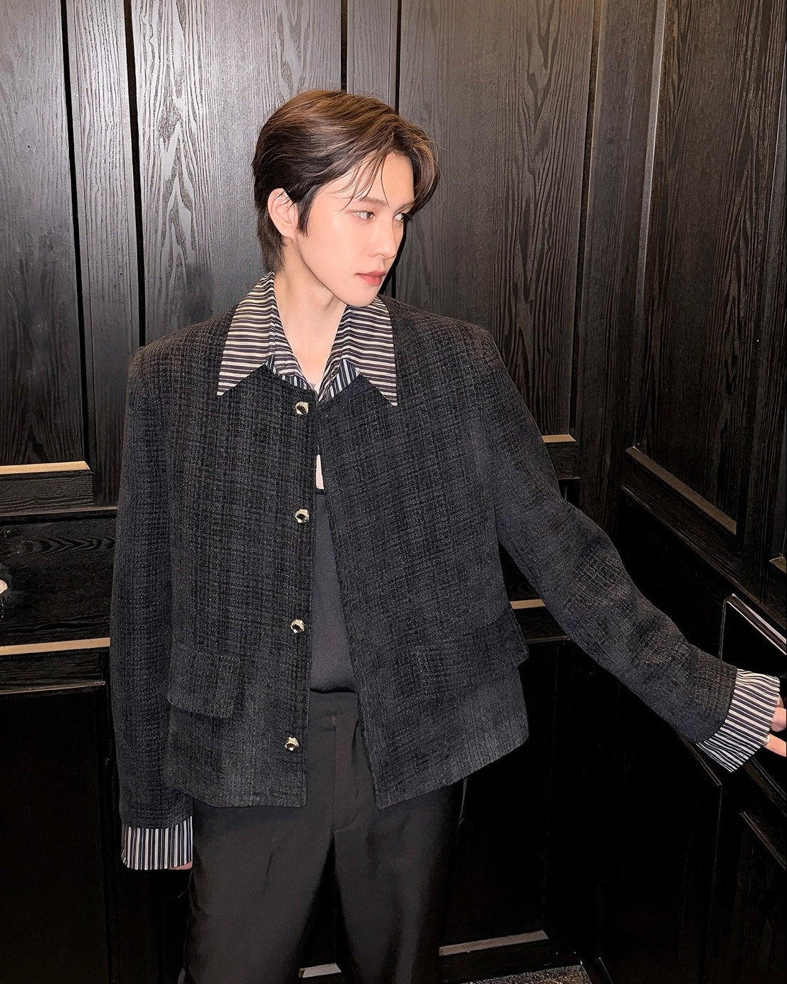 ブラックチェックツイードジャケット Ot30032