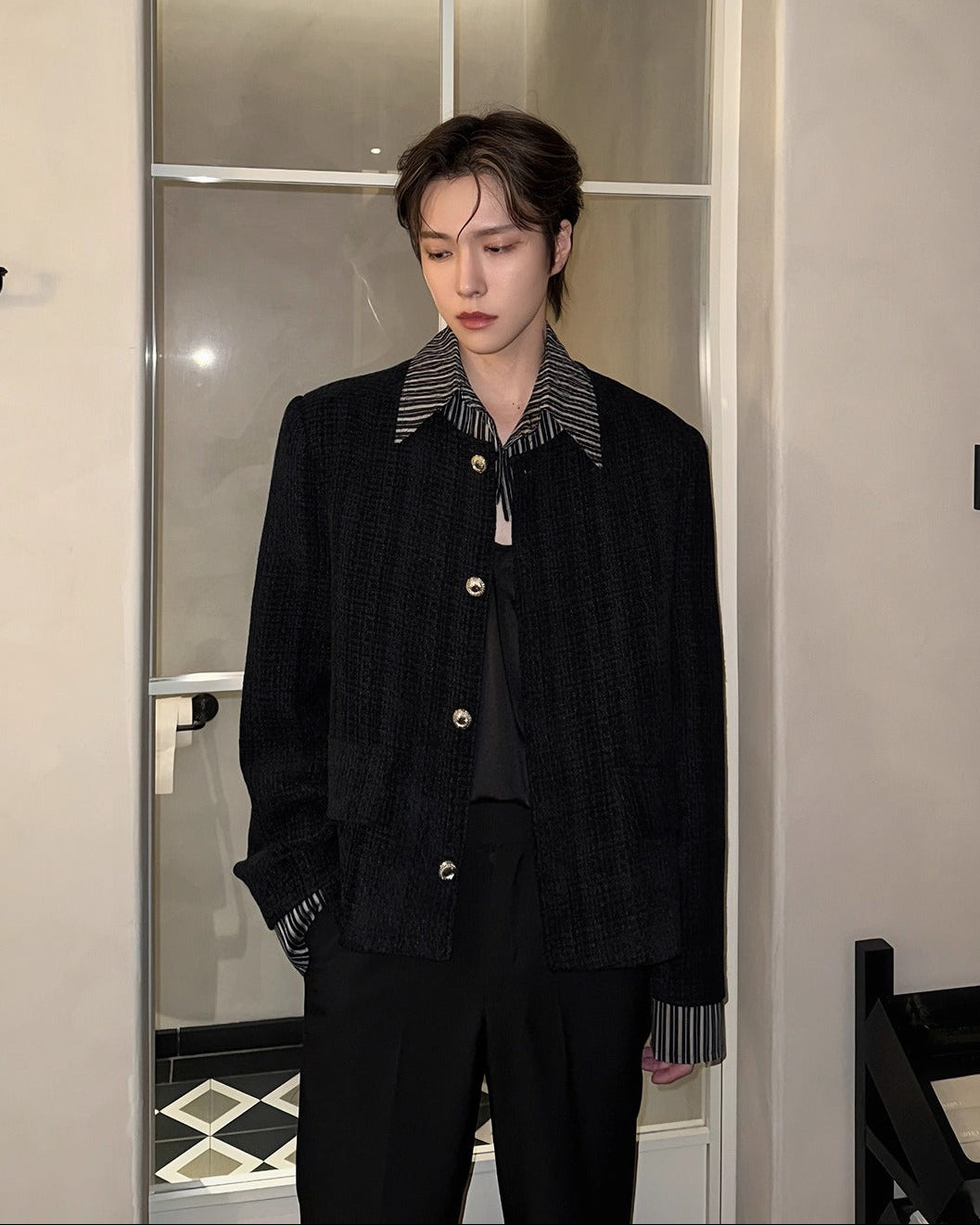 ブラックチェックツイードジャケット Ot30032