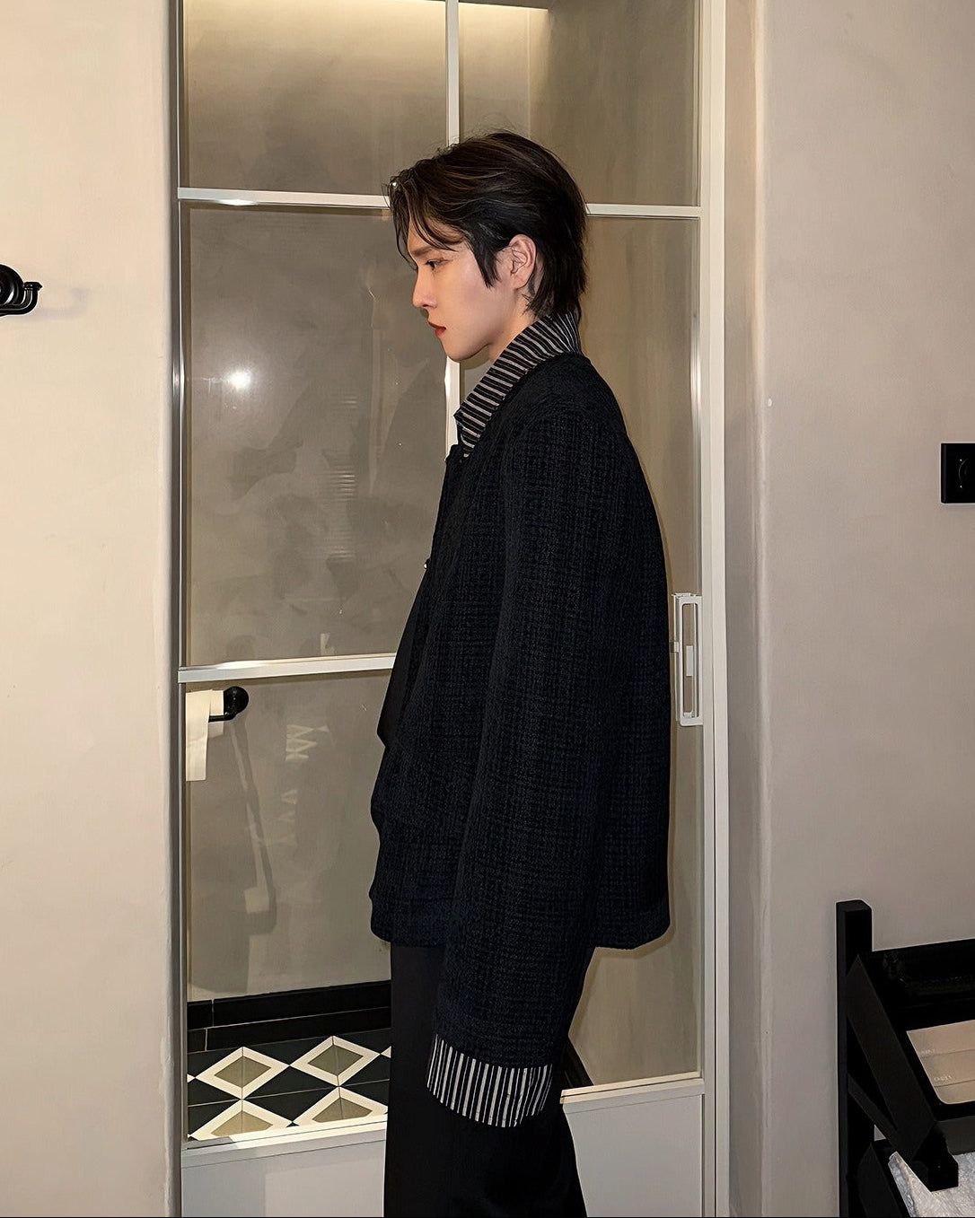 ブラックチェックツイードジャケット Ot30032