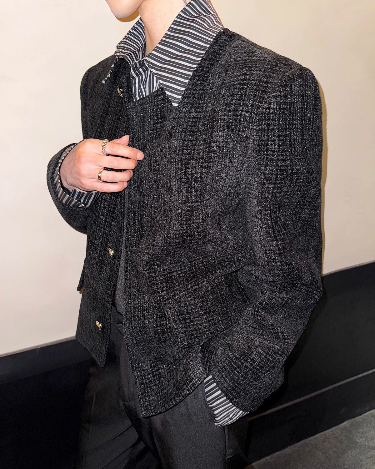 ブラックチェックツイードジャケット Ot30032