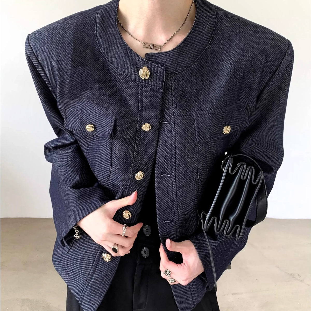 otte ノーカラージャケット　白　L韓国 otte ノーカラージャケット 白 L韓国 ノーカラージャケット