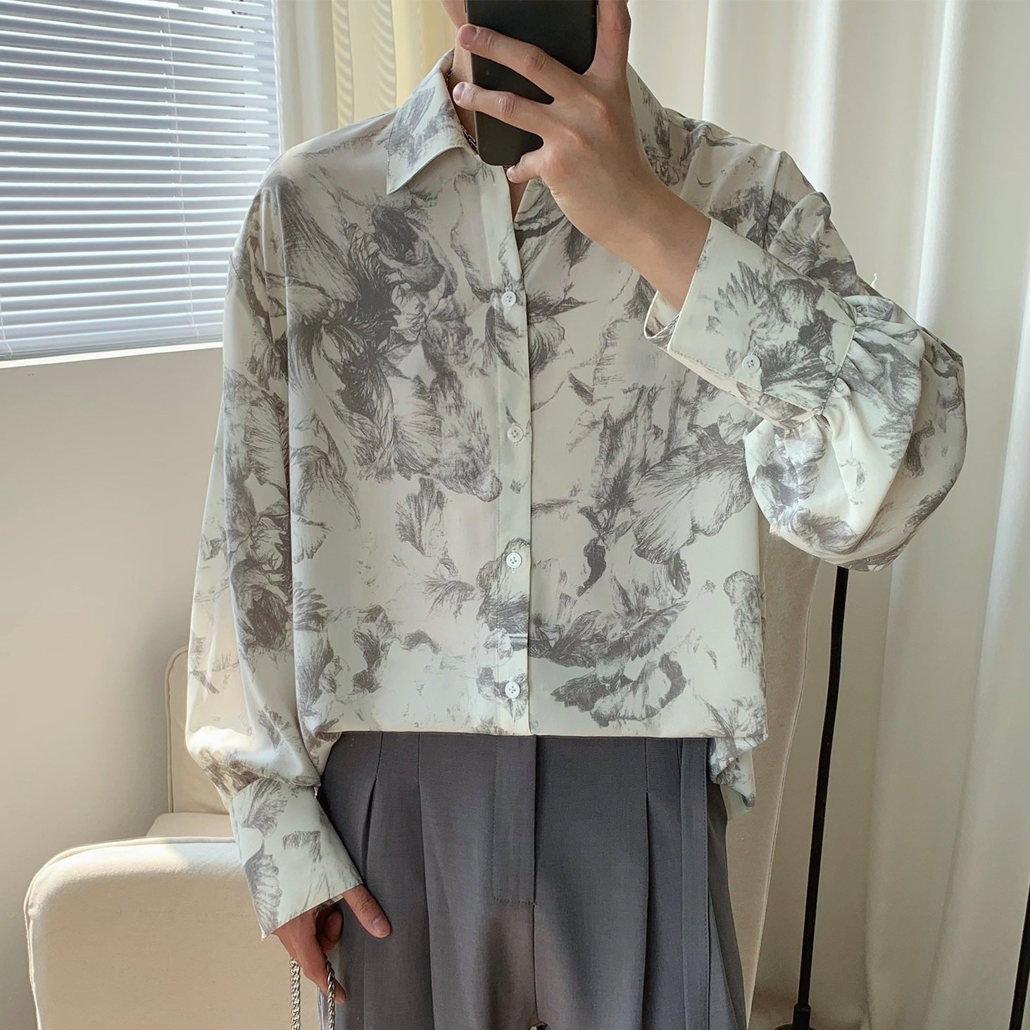 flower design drape shirt Ot5208