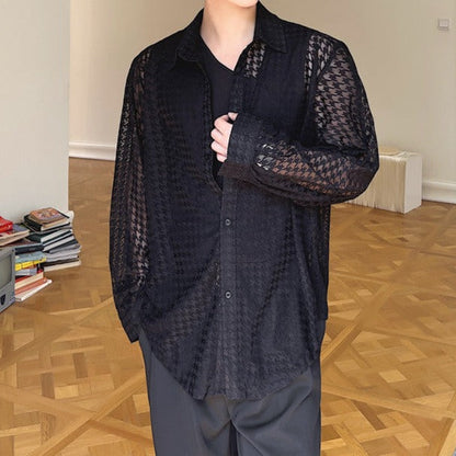 ＜再販売リレー＞千鳥柄シースルーシャツ Ot2517