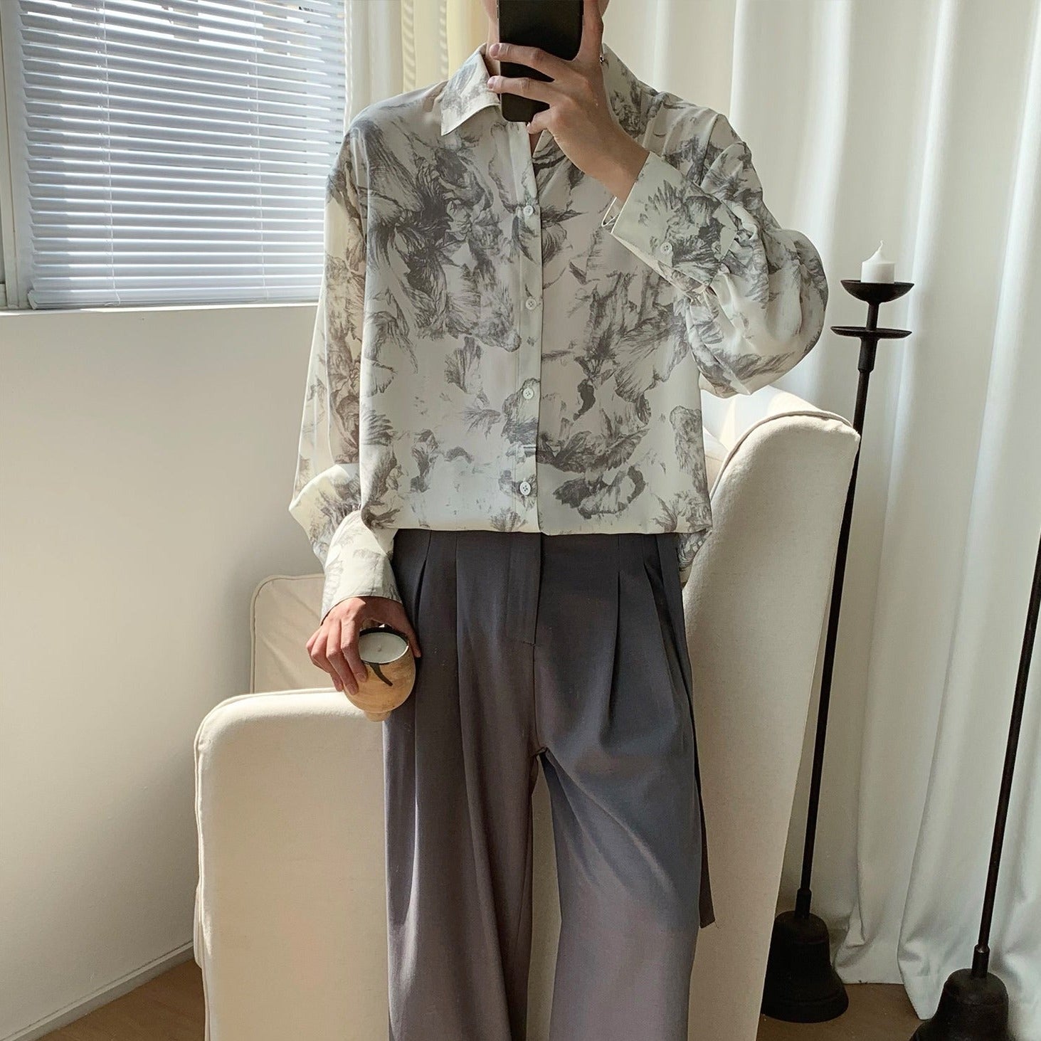 flower design drape shirt Ot5208